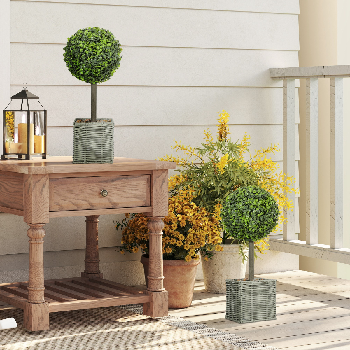 hOMCOM Set of 2 Artificial Plants, 50cm Faux Boxwood Topiary Balls, Green alternative style 8