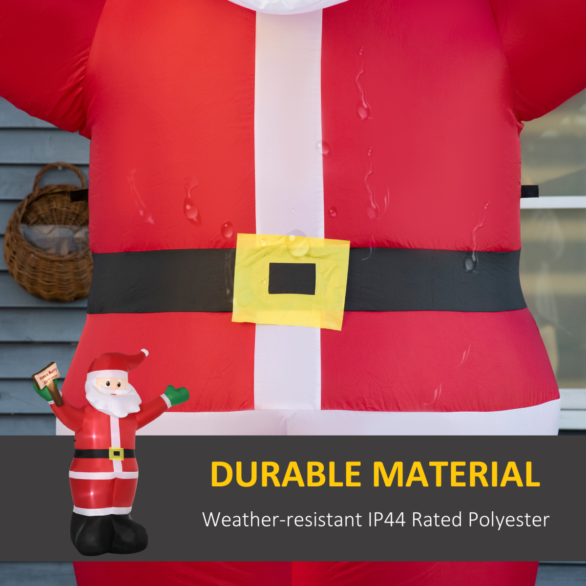 close-up of 8' Inflatable Christmas Santa Claus Holds Light Sign of Blessings LED