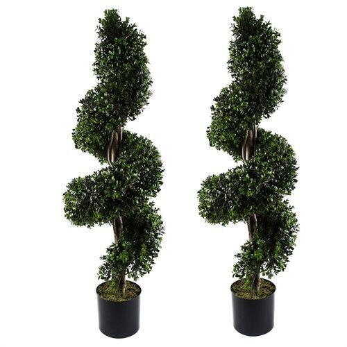 image of 120cm pair of spiral buxus artificial tree