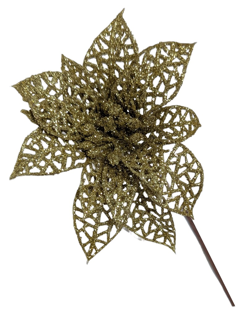 Artificial Gold Poinsettia Pick