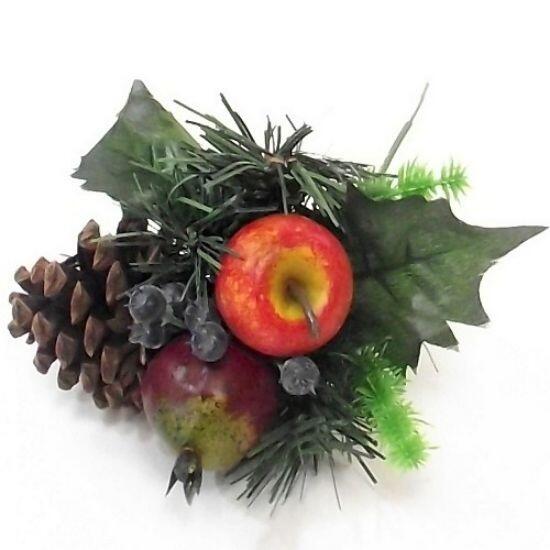 Christmas Artificial Pick with Berries, Apple and Cone