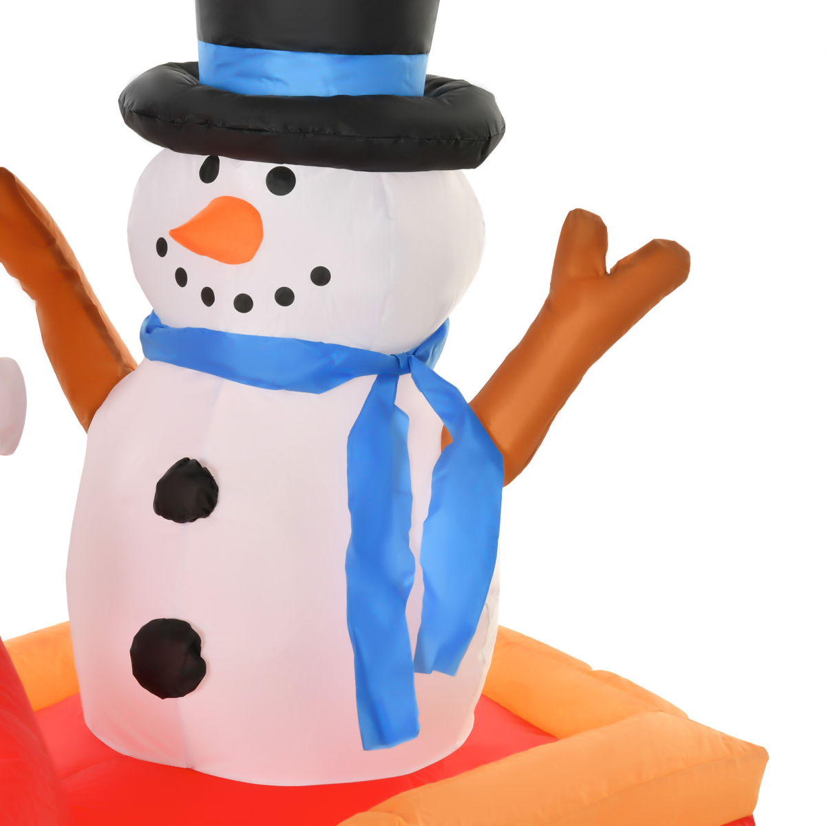 Studio photo of 4ft Christmas Inflatable Santa Claus on Sleigh Deer LED Lighted, angled view.