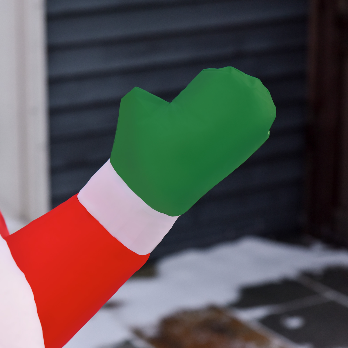 Studio photo of 8ft Christmas Inflatable Deco with Santa Claus on Snowman Hot Air Balloon LED, angled view.