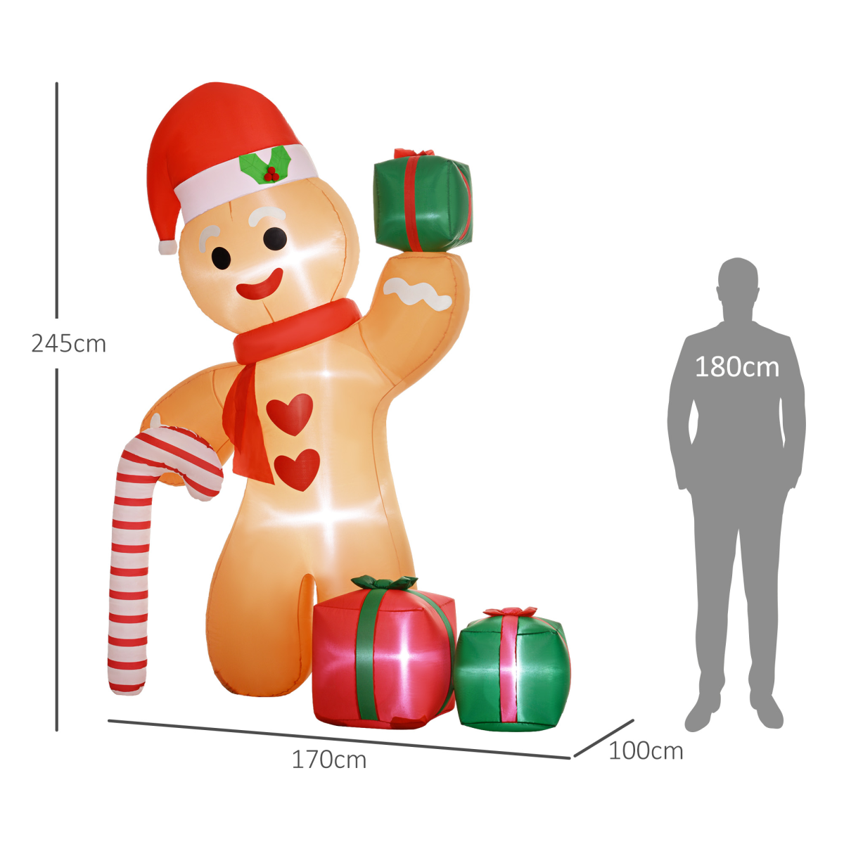 Lifestyle photo featuring 8FT Christmas Blow Up Gingerbread Man with Candy Cane for Party in everyday use.