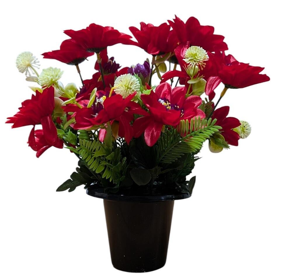 artificial grave flowers pot red dahlia vase