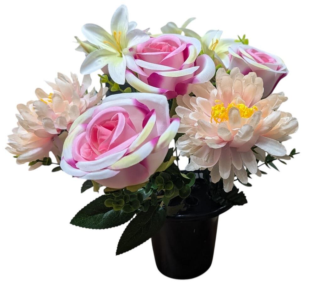 Artificial Grave Flowers with Pot roses pink