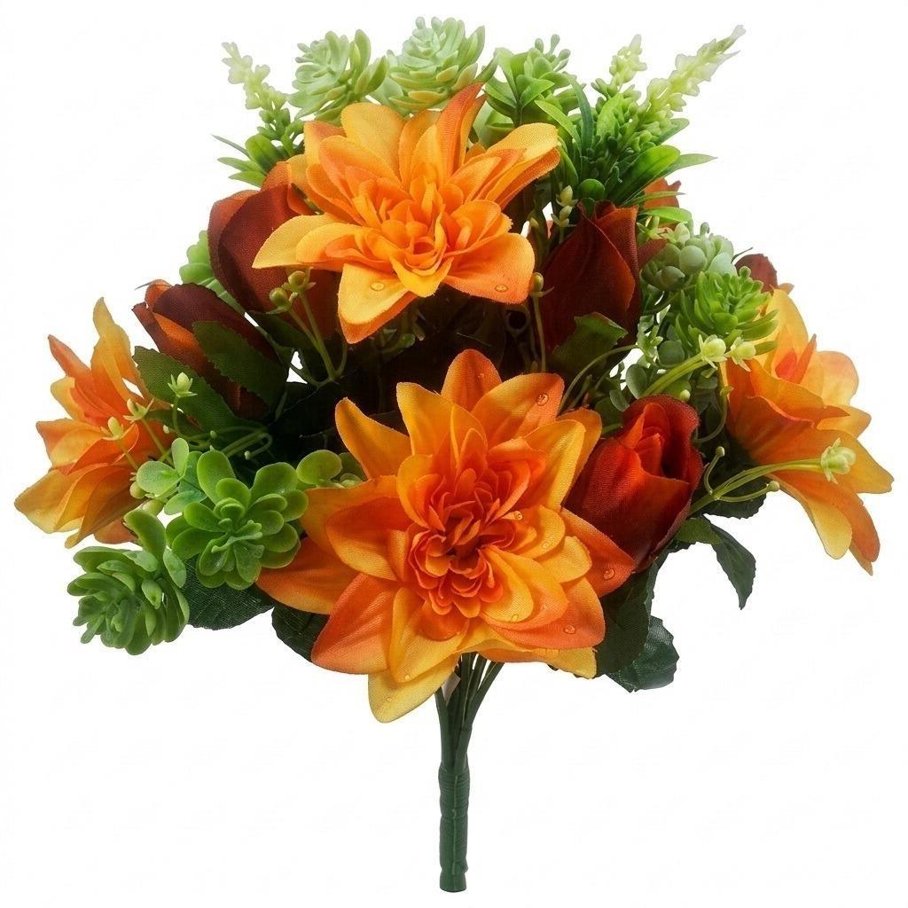 Artificial Flowers 40cm Dahlia Rosebud Bouquet Orange