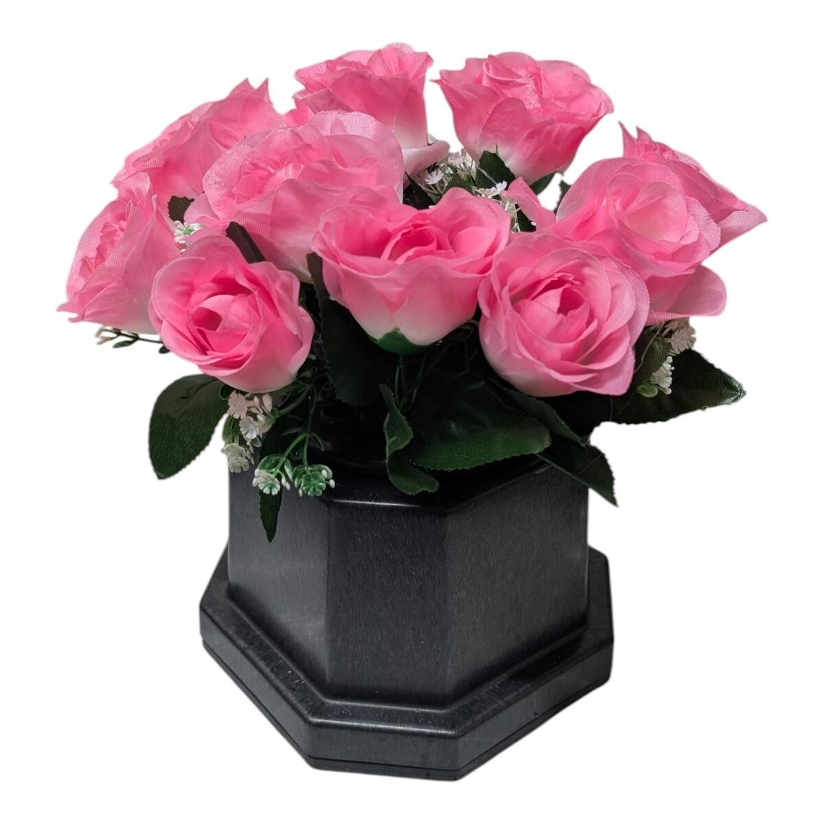 Artificial Grave Flowers in Memorial Base Pink Rose