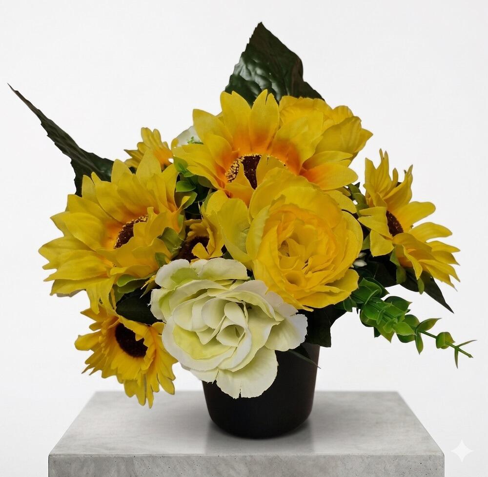 yellow cemetery grave pot sunflowers