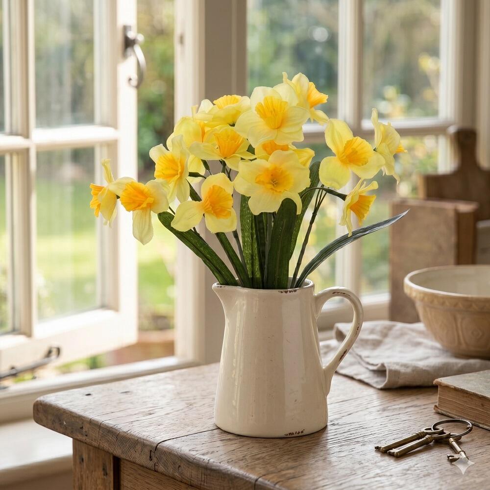 Artificial Flowers 40cm Yellow Daffodil Bush