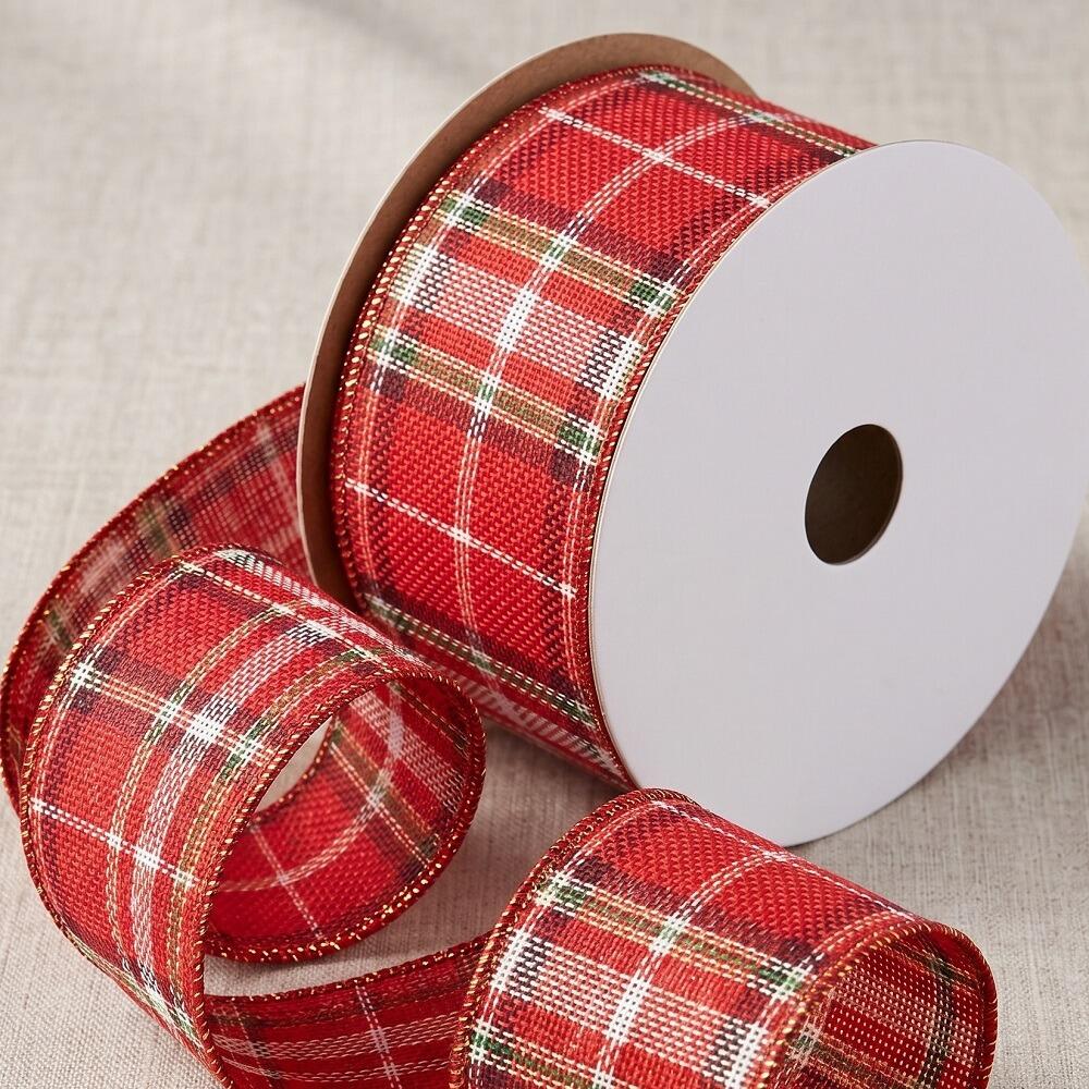 red tartan christmas ribbon roll 63mm