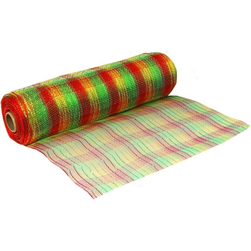 Metallic Red Green Gold Deco Mesh 10 Inch