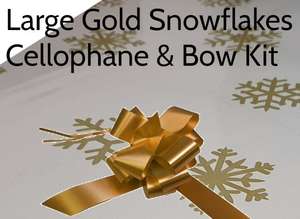 large gold snowflakes cellophane hamper wrapping basket bow