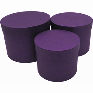 purple florist hat boxes 3 round bouquet flowers