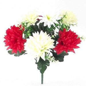 CHRYSANTHEMUM LARGE ARTIFICIAL FLOWER BUNCH red green ivory