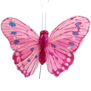 12 pink florist craft feather decorative butteflies