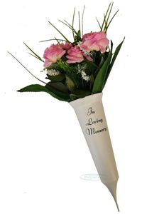 white in loving memory spike with pink flowers
