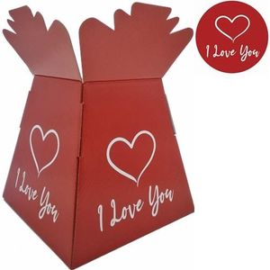 Red Valentines Flower Box with White I Love You Text