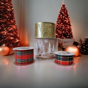 christmas tartan glitter ribbon pack