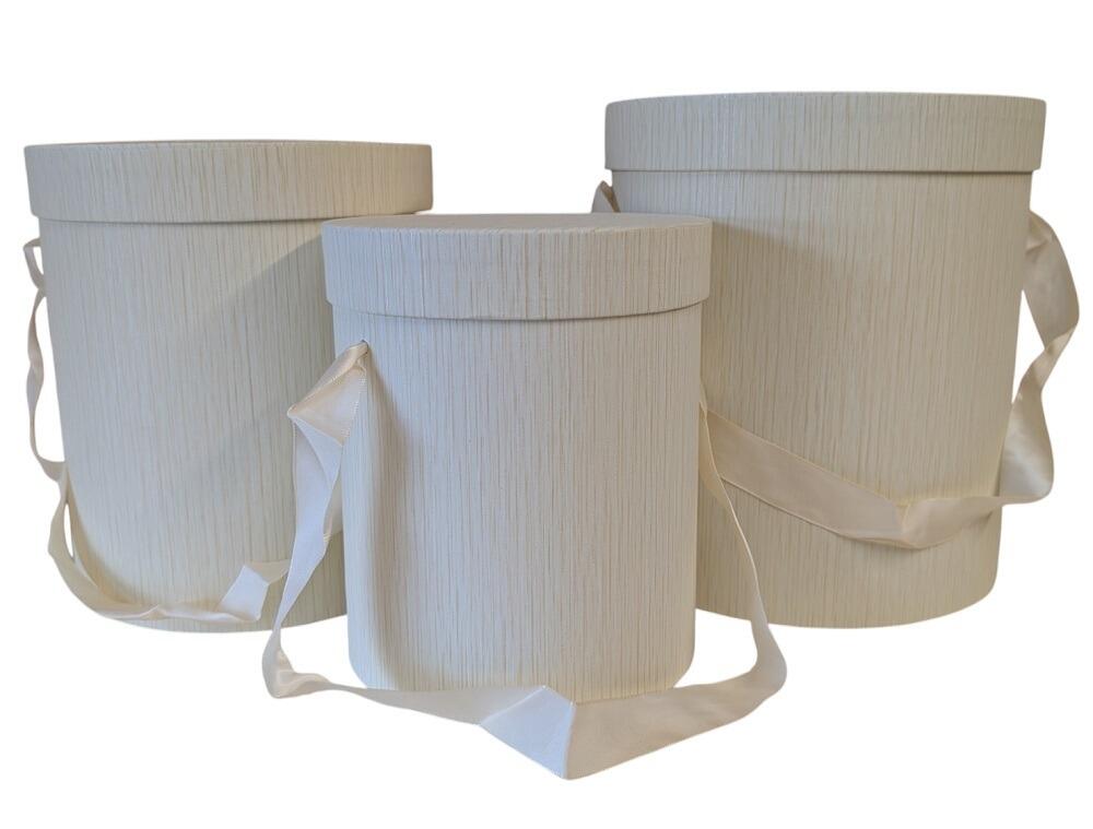 Flower Hat Boxes Ivory Light Wood Effect