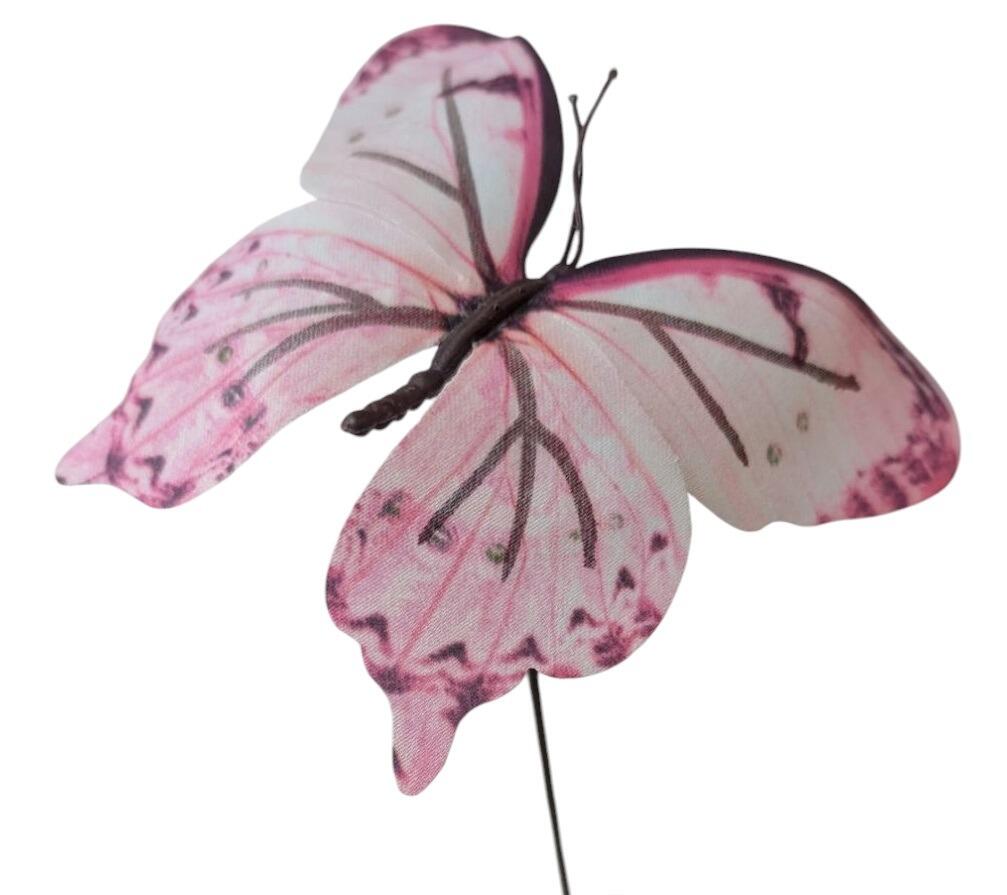 decoration butterfly stem pick pink white