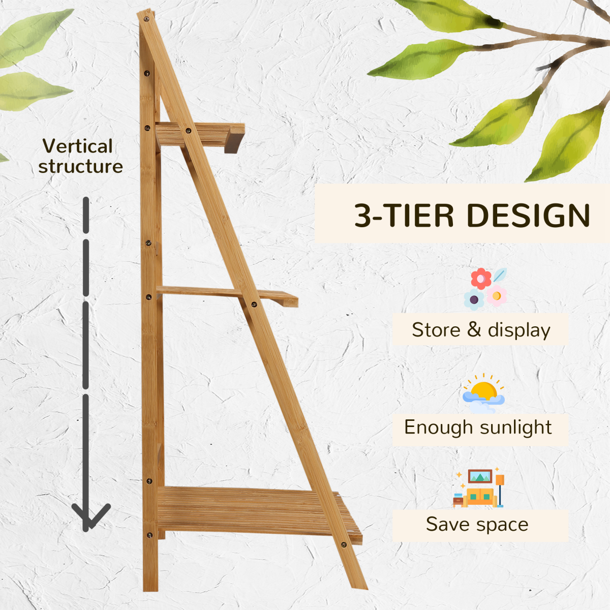 3-Tier Folding Bamboo Plant Stand Display Shelf Rack