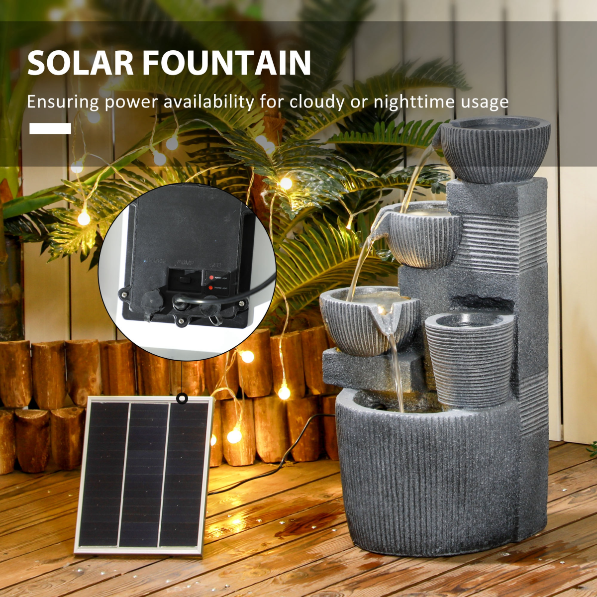 solar powered waterfall water feature for garden