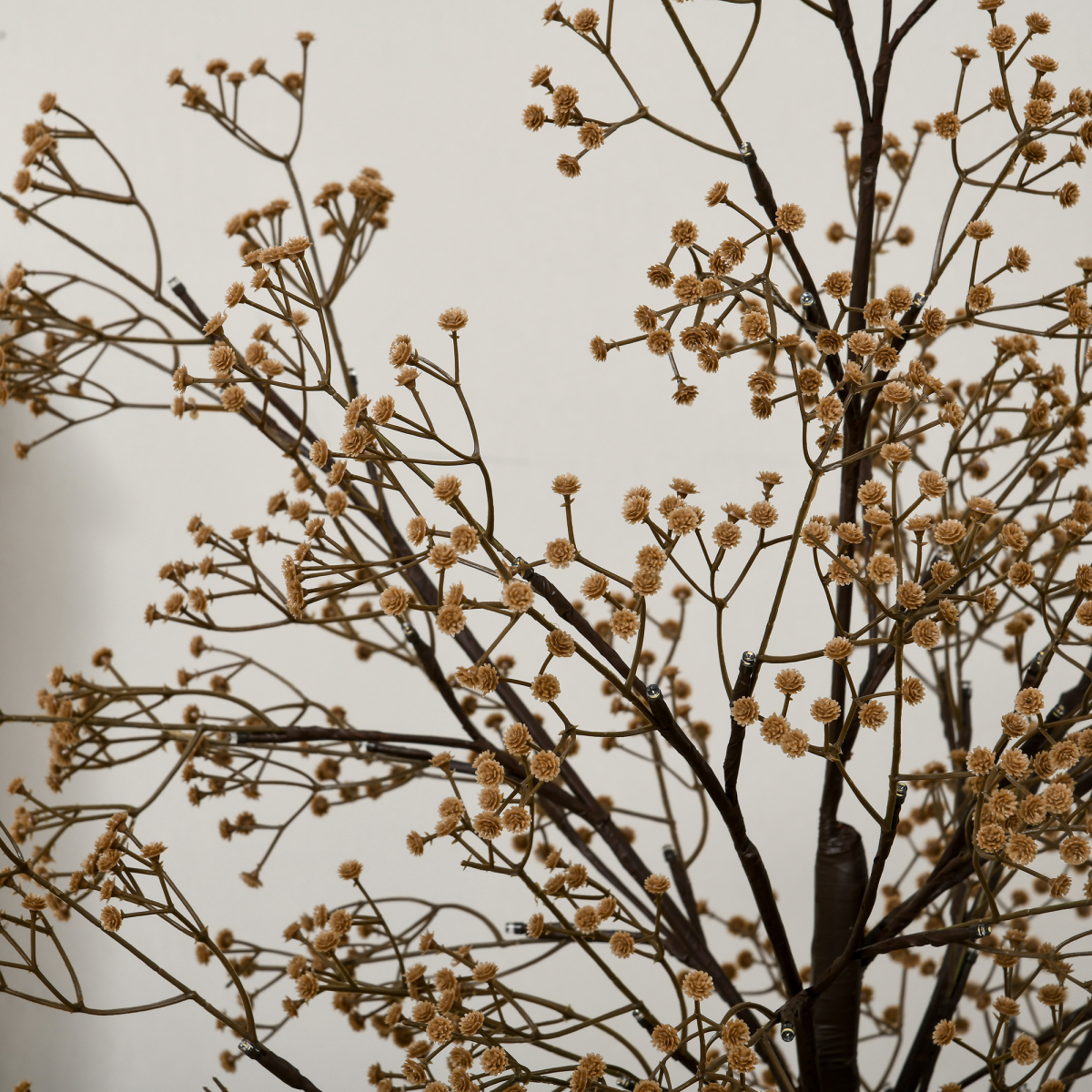 Warm white LED lights and baby breath flowers to decorate the artificial tree Pre-lit design saves your time in arranging the light LED lights consume little energy and are cool to touch The bendable branches allow for DIY tree shape Suitable for indoor and covered outdoor, including home, parties, patio, etc.