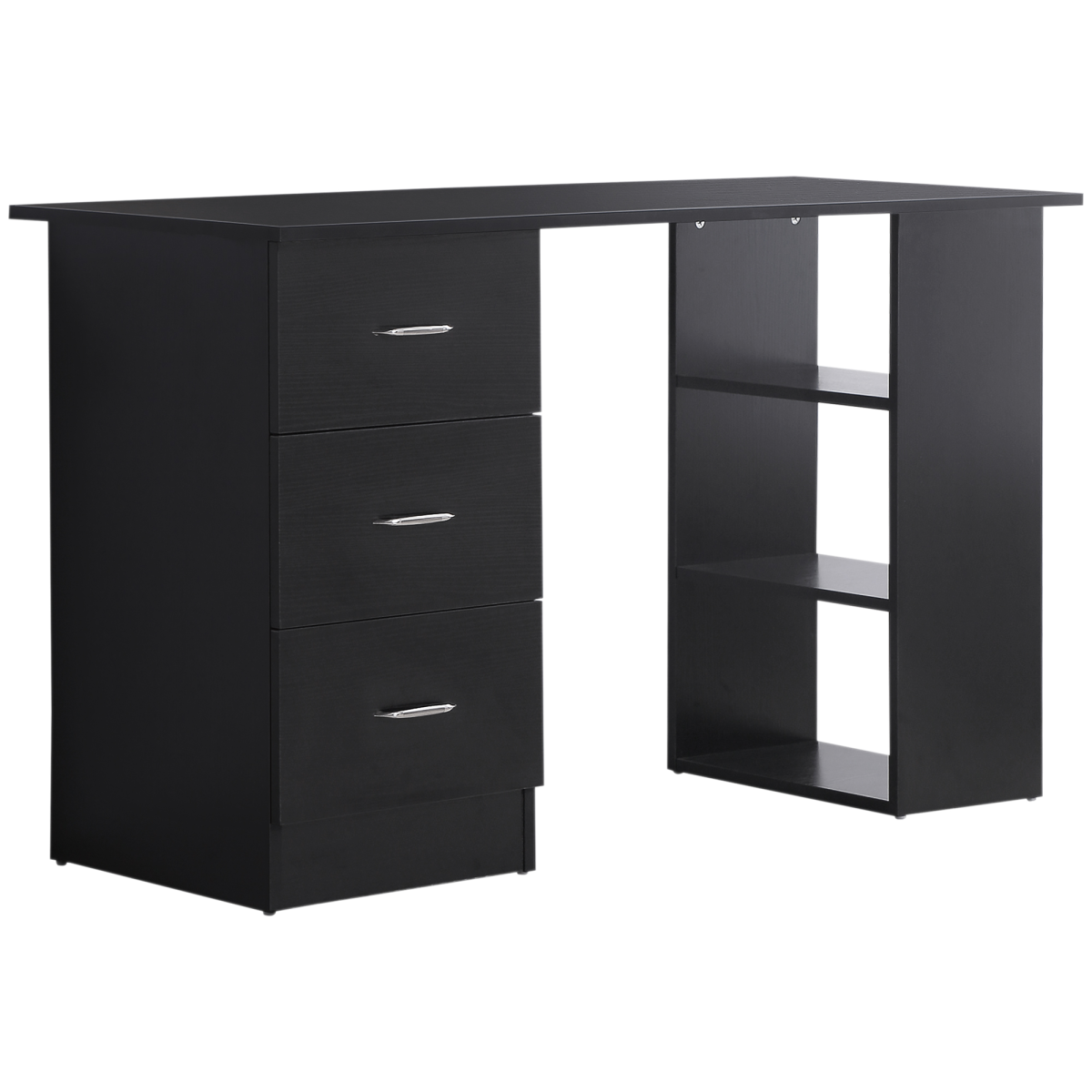 120cm Computer Desk PC Table Workstation 3 Shelf & Drawers Black
