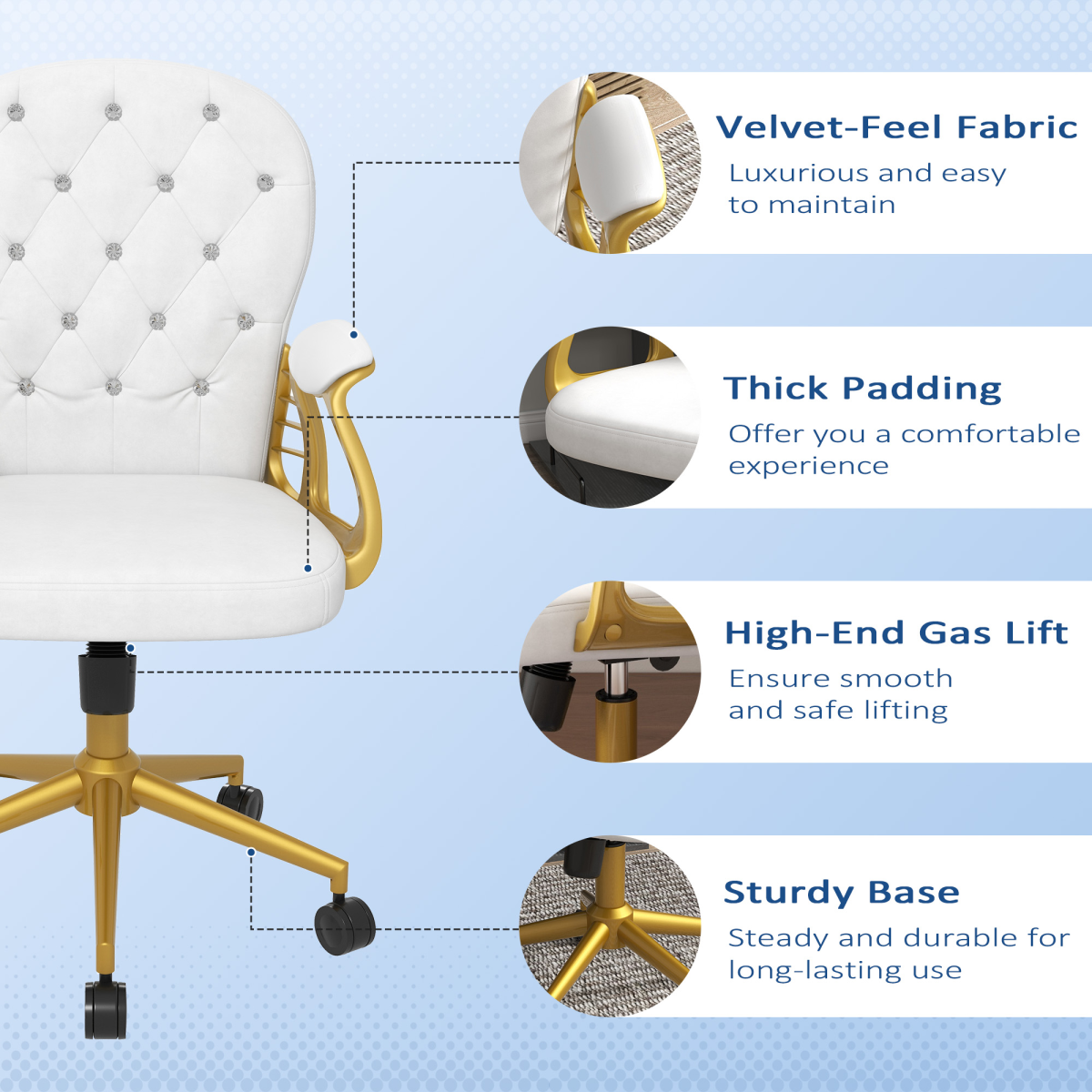 Home Office Chair Button Tufted Desk Chair with Swivel Wheels