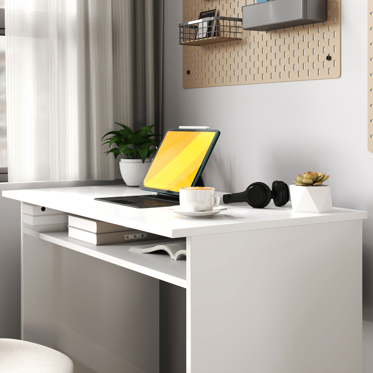 Computer Desk Workstation - High Gloss White