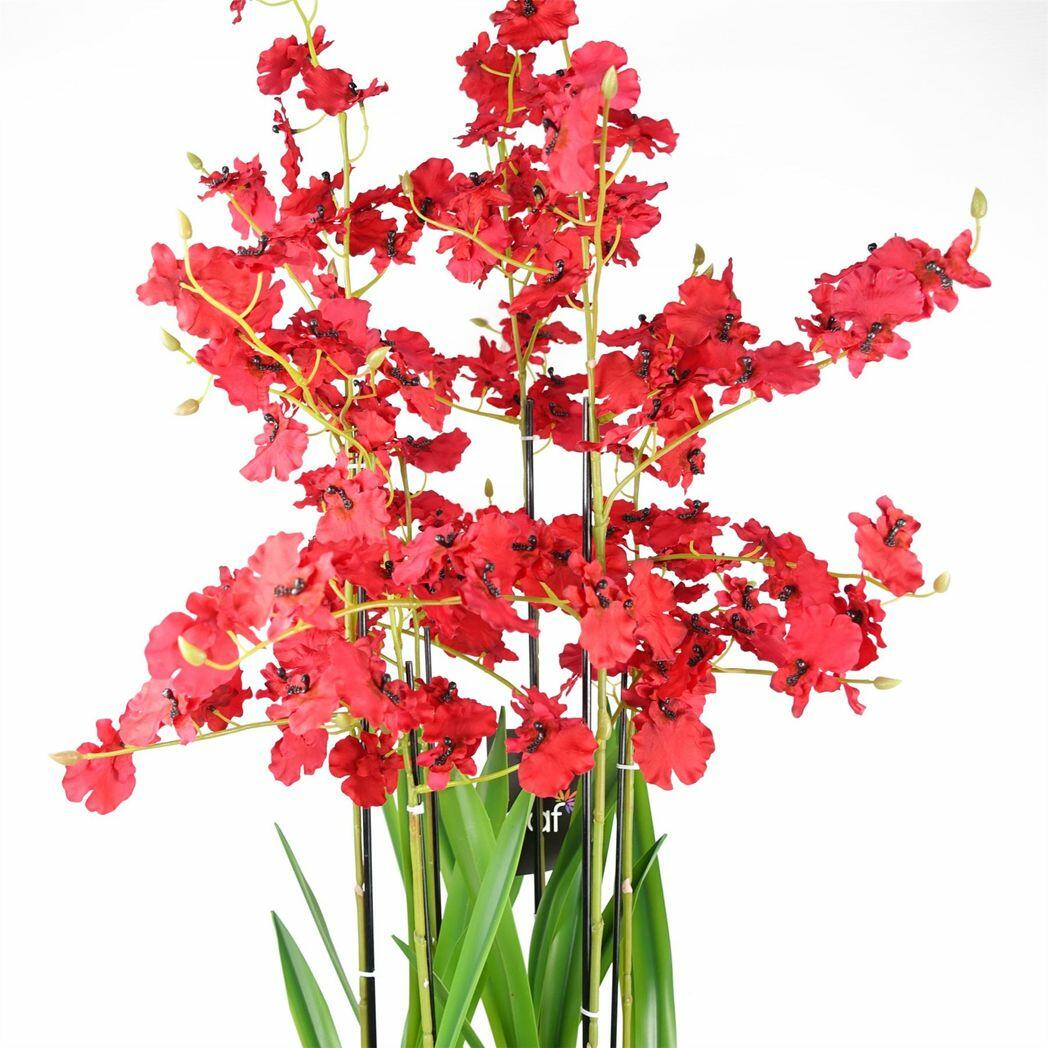 Oncidium Artificial Orchid Red in Stoneware Planter