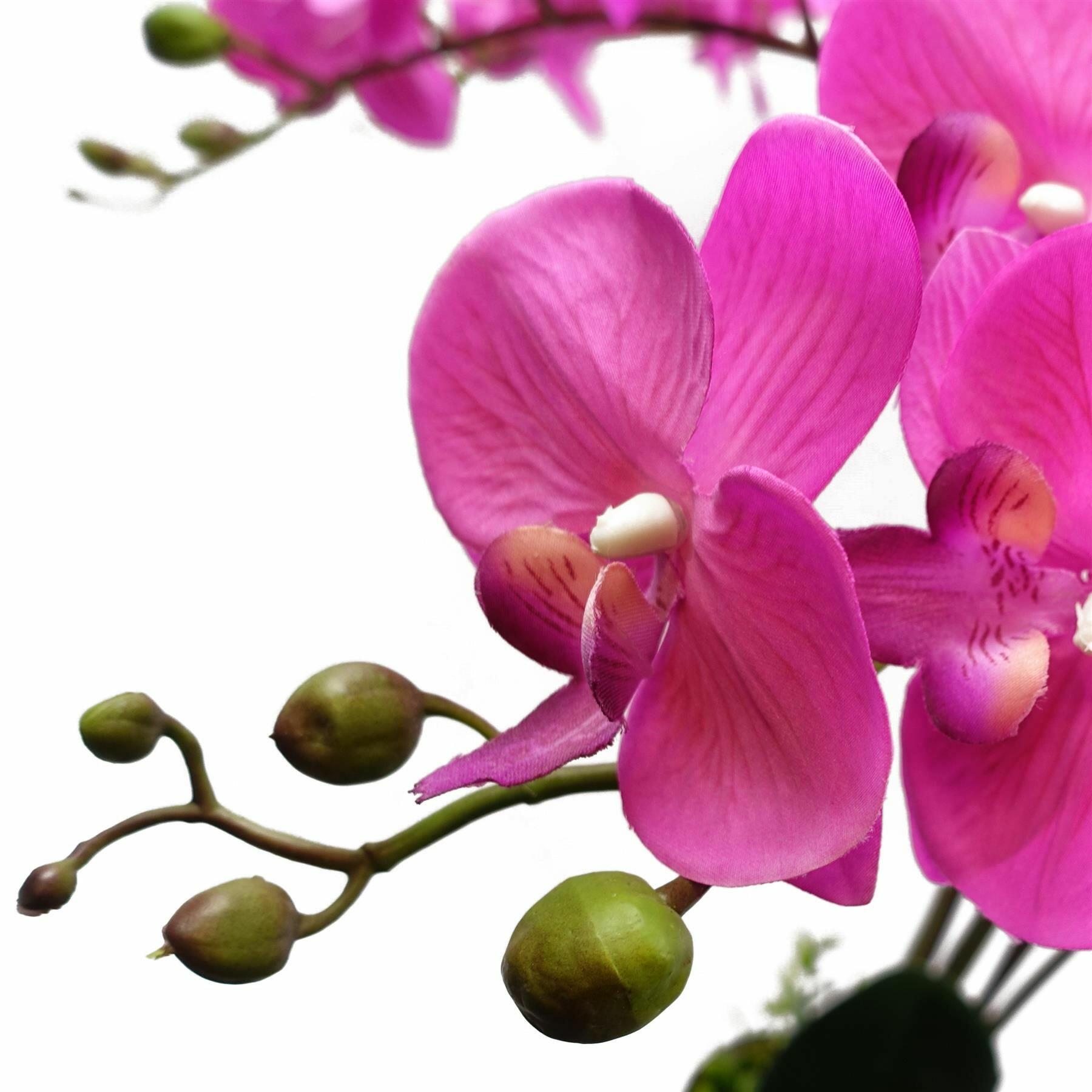Artificial Deluxe Bush Orchid - Dark Pink with Black Pot