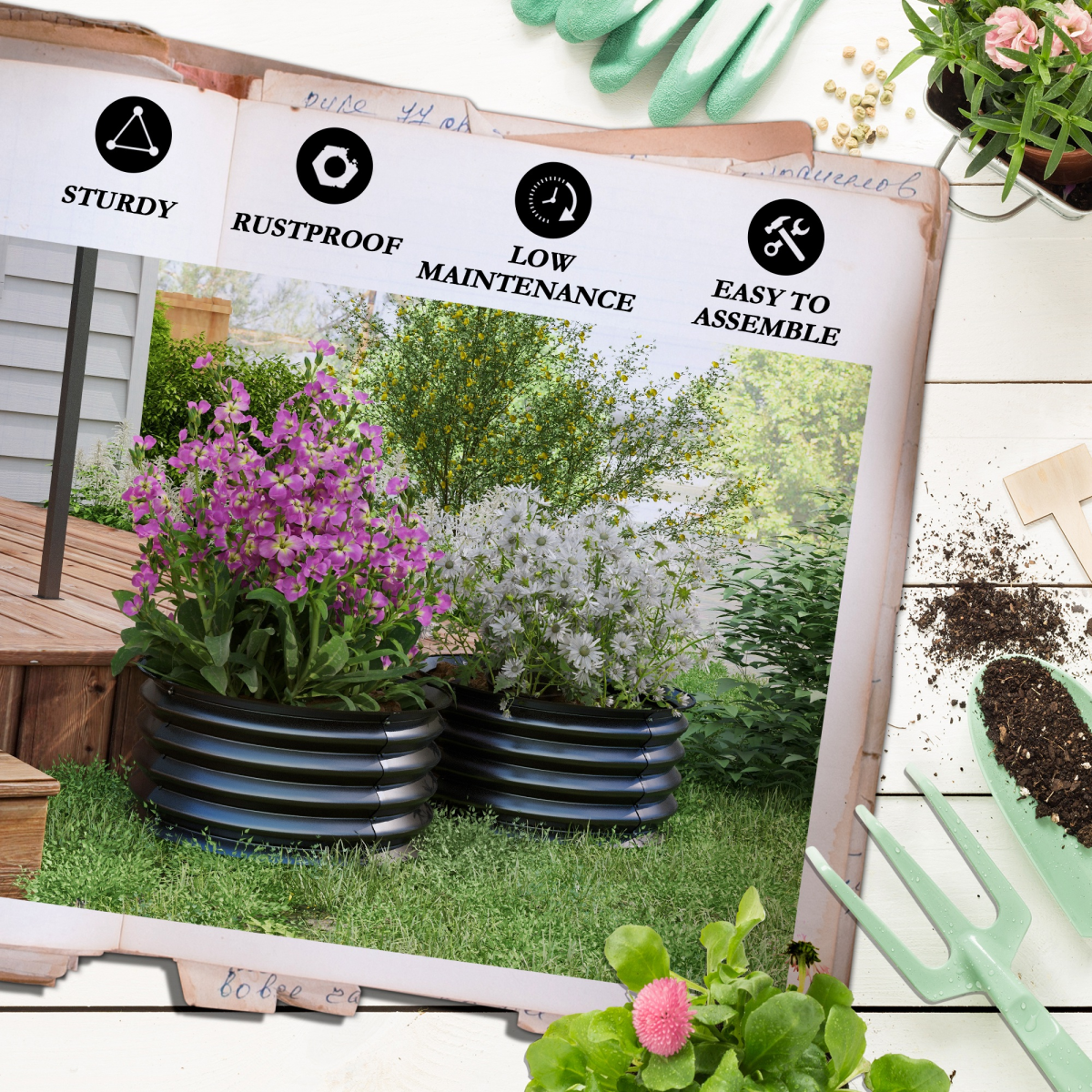 Set of 2 Raised Garden Bed Metal Planter Box