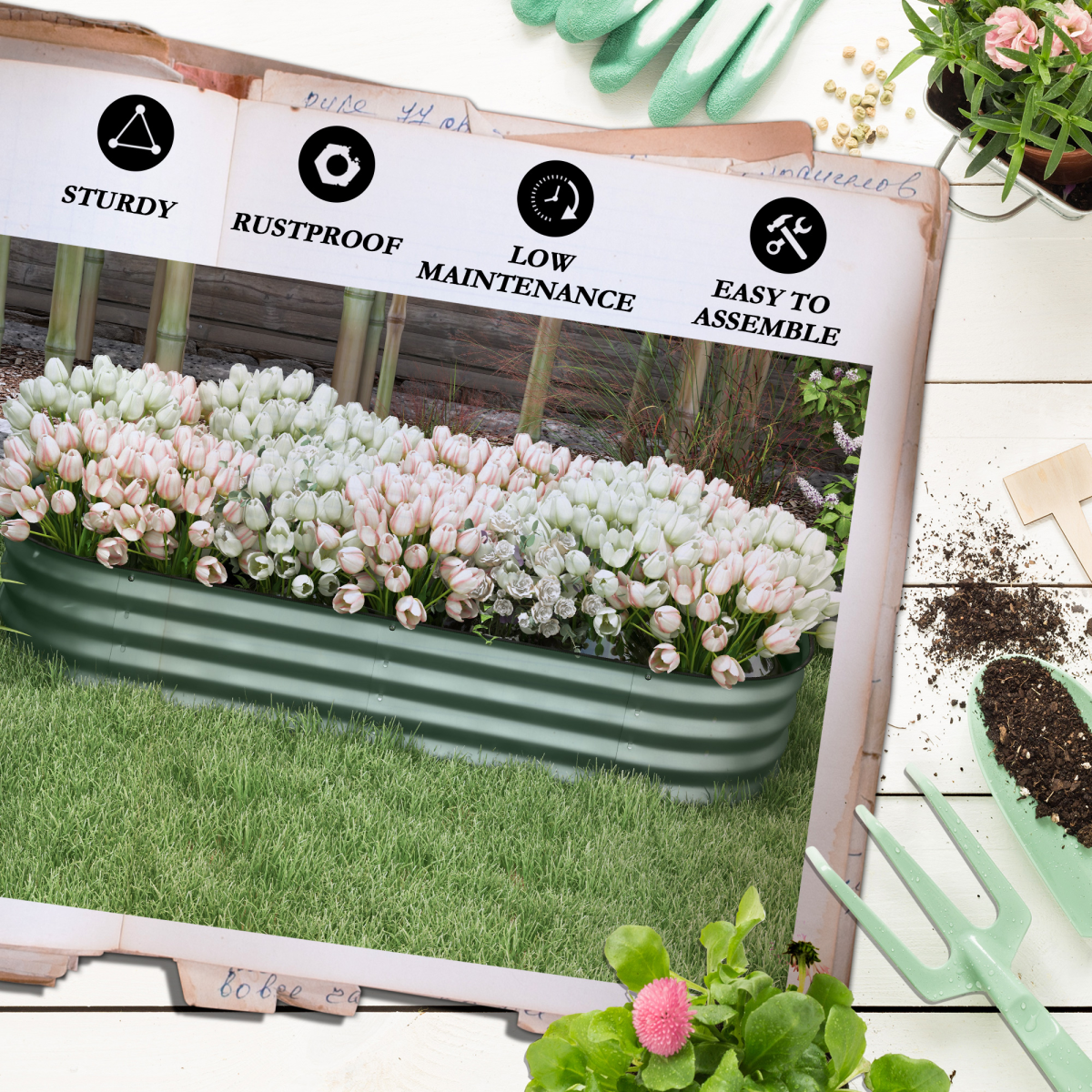 Galvanised Raised Garden Bed Planter Box, Green
