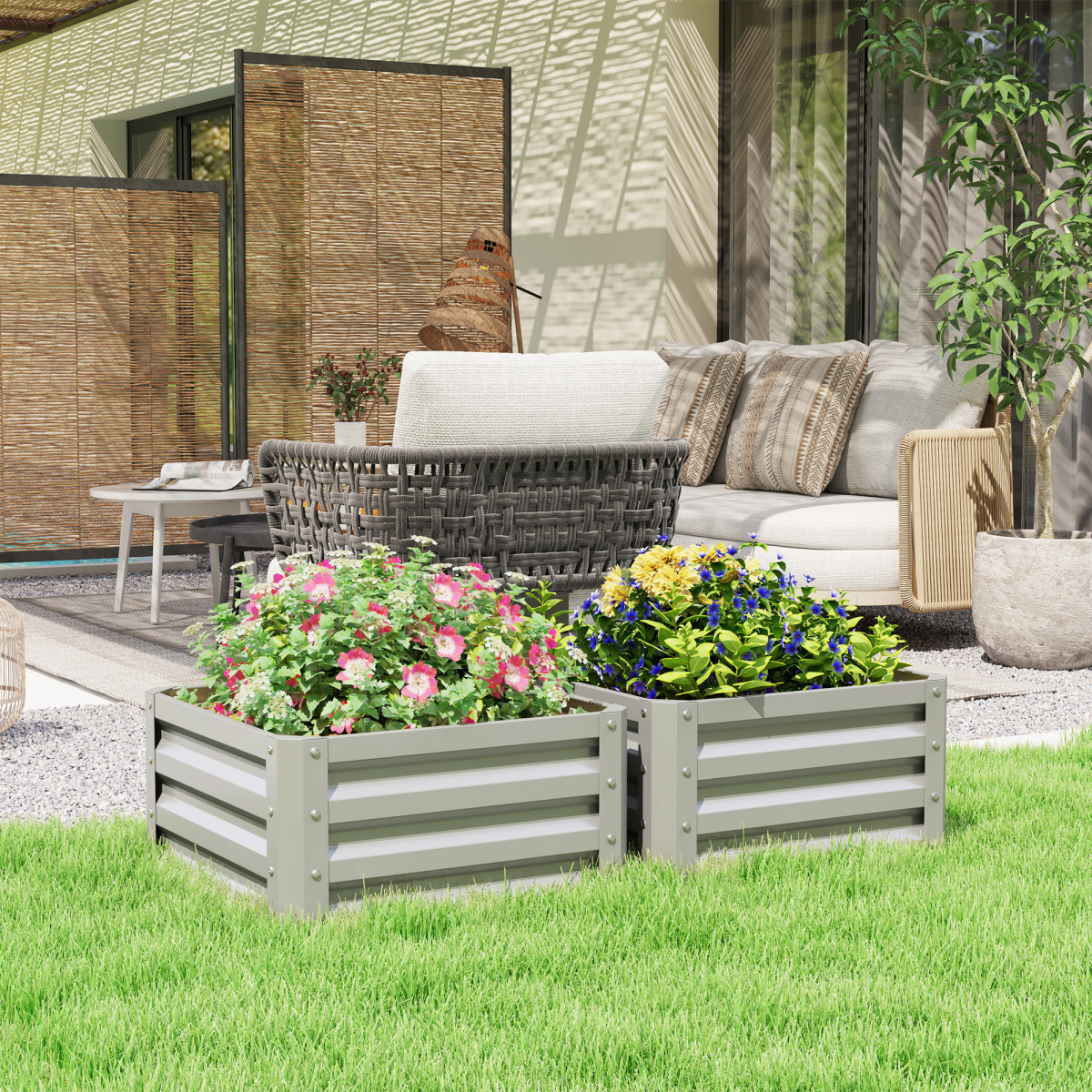 Set of 2 Raised Garden Bed Galvanised Planter Box