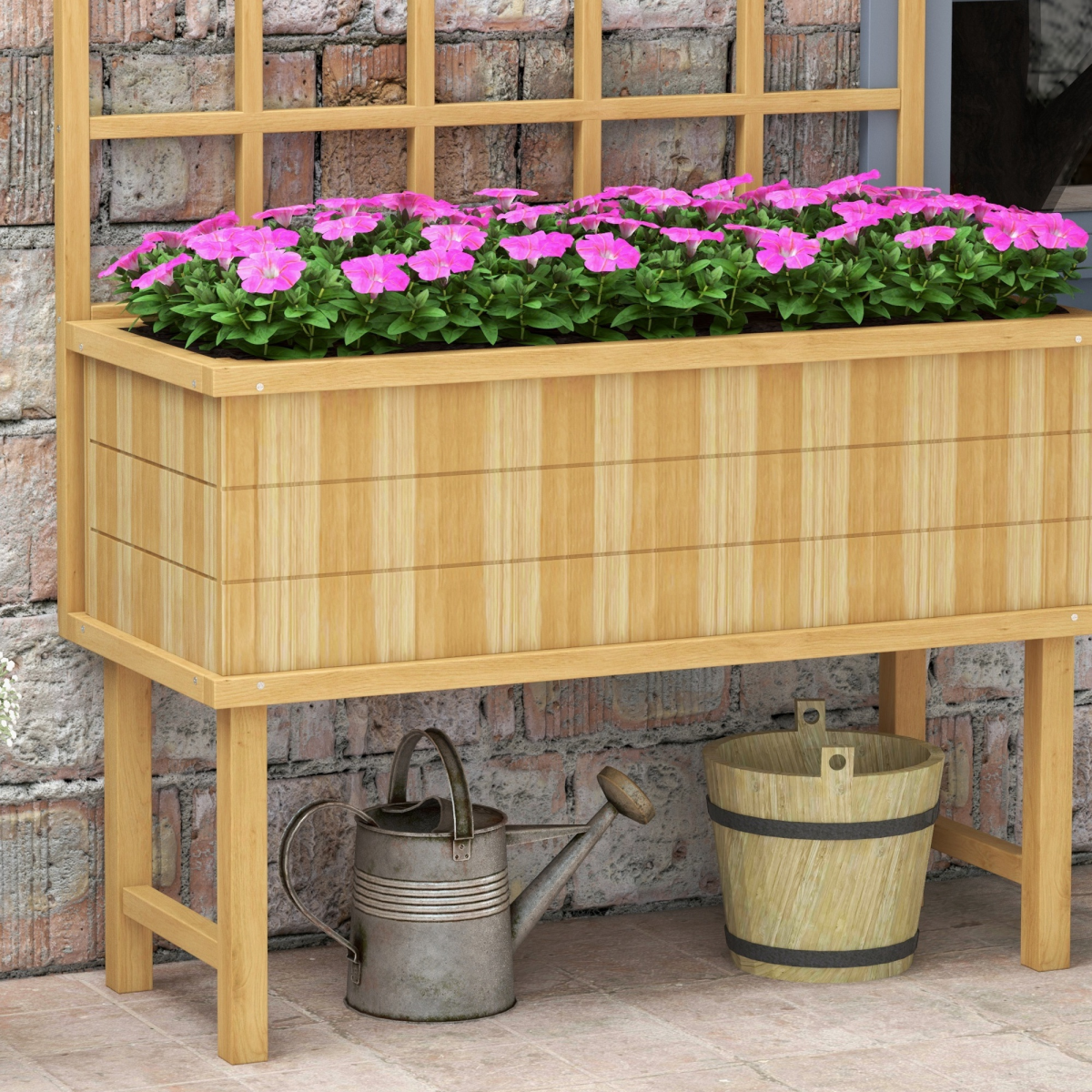 Wood Raised Planter with Trellis, Garden Bed