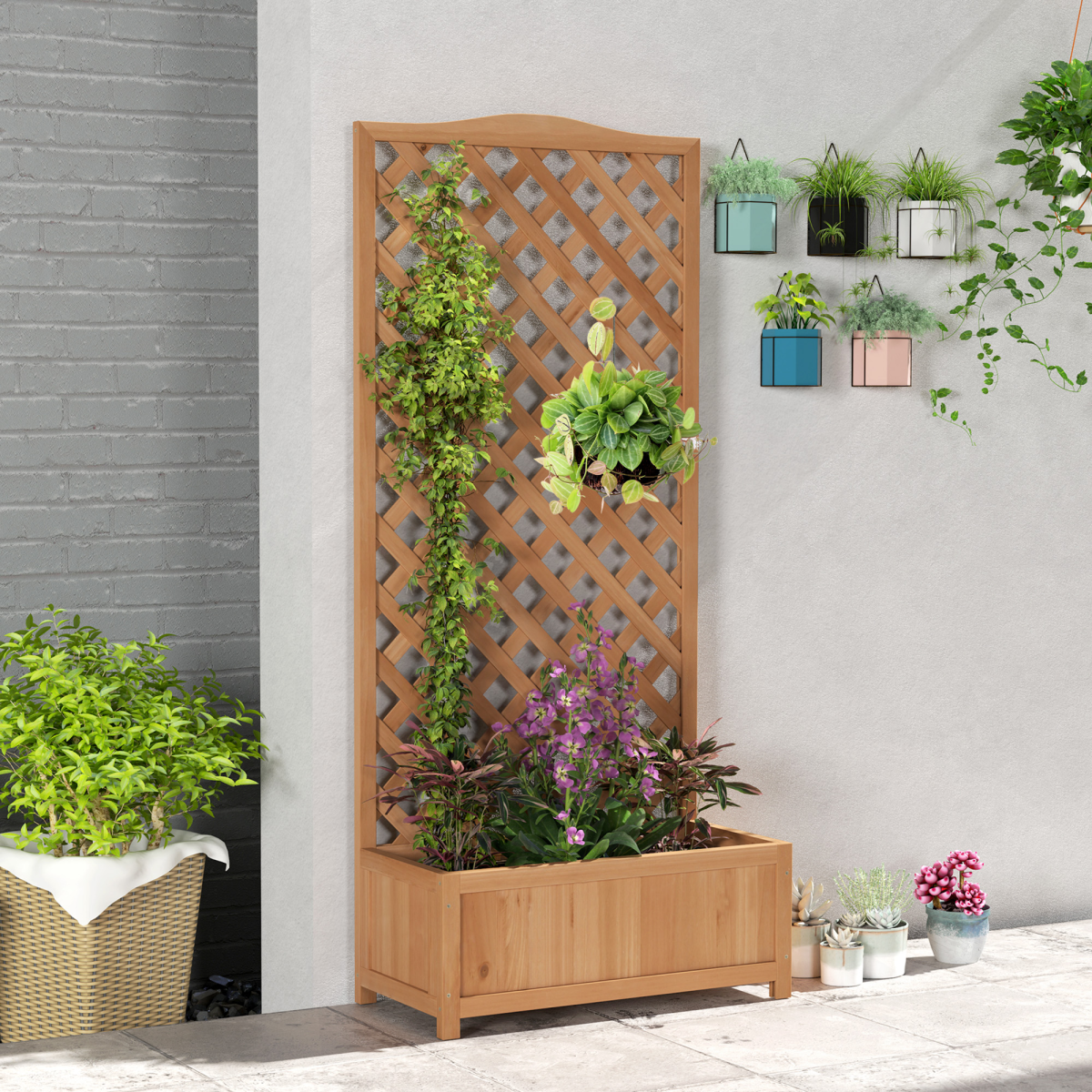 Garden Wooden Planter Box with Trellis