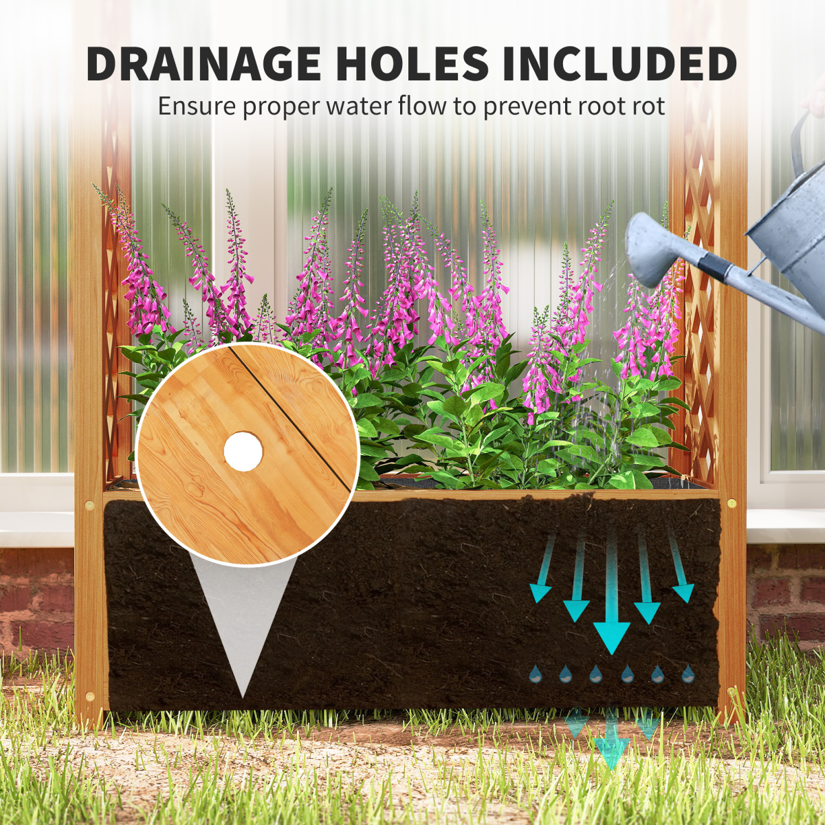 Wooden Raised Garden Bed, Trellis Planter