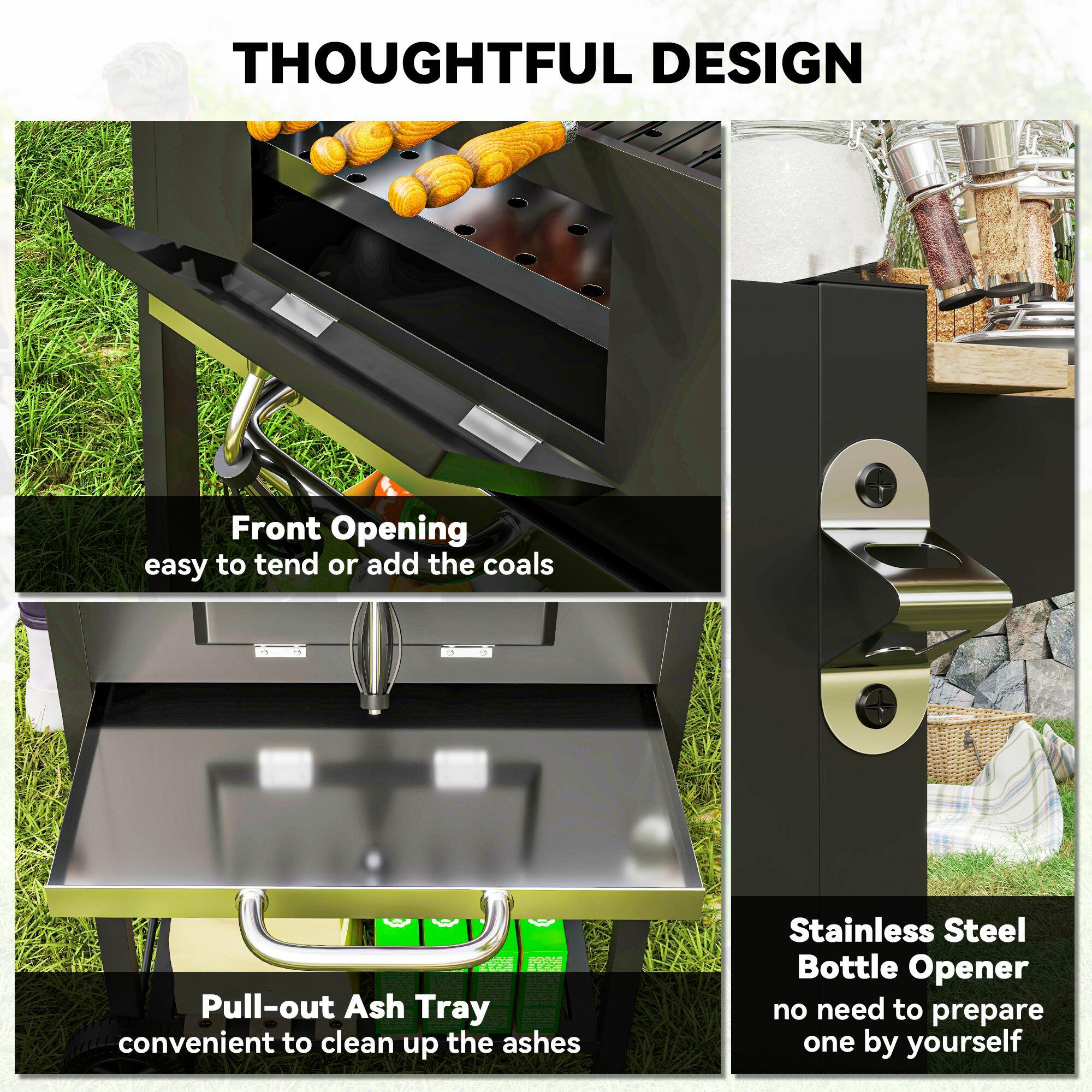 Charcoal BBQ Grill with Warming Rack 3 Shelves