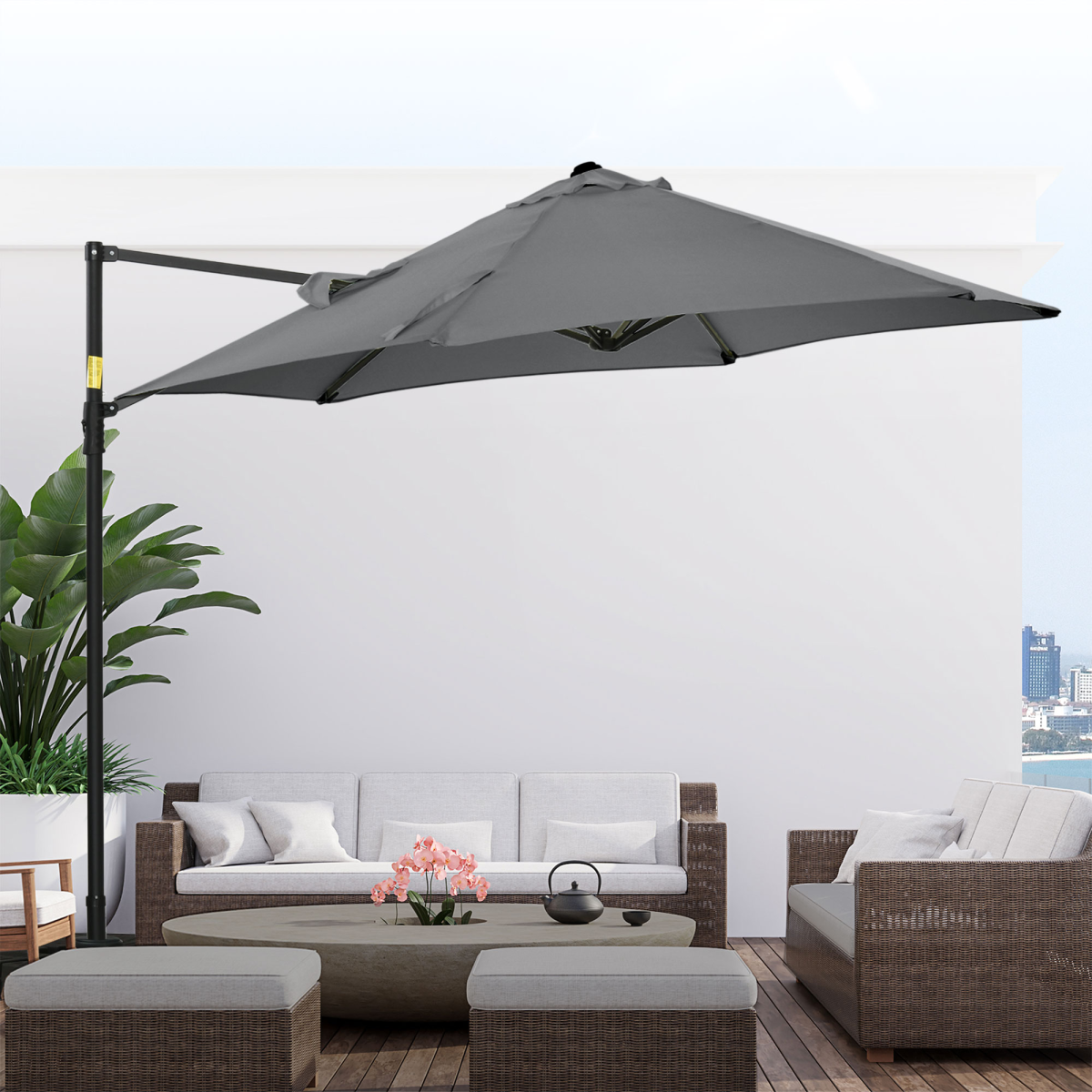 2.5m Garden Cantilever Parasol 360 and Cross Base, Dark Grey