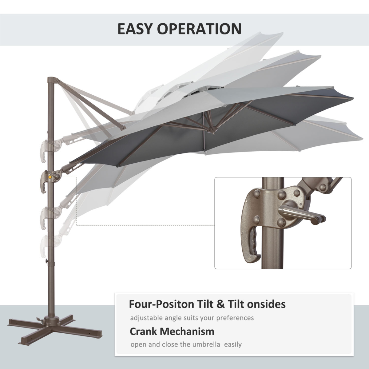 3m Cantilever Parasol 360 Rotation Roma Umbrella with Tilt Grey