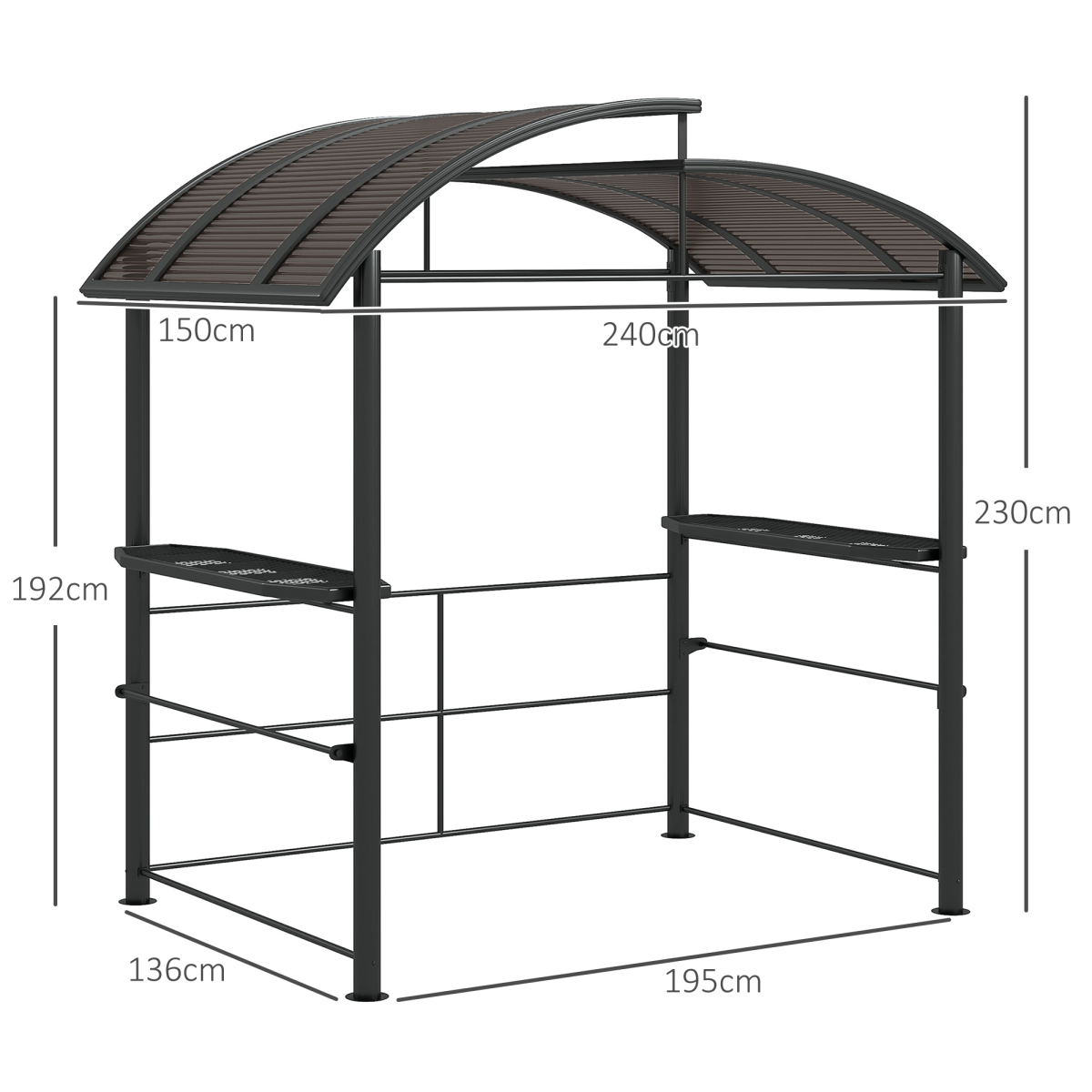 BBQ Patio Canopy Gazebo with Polycarbonate Roof 2 Shelves