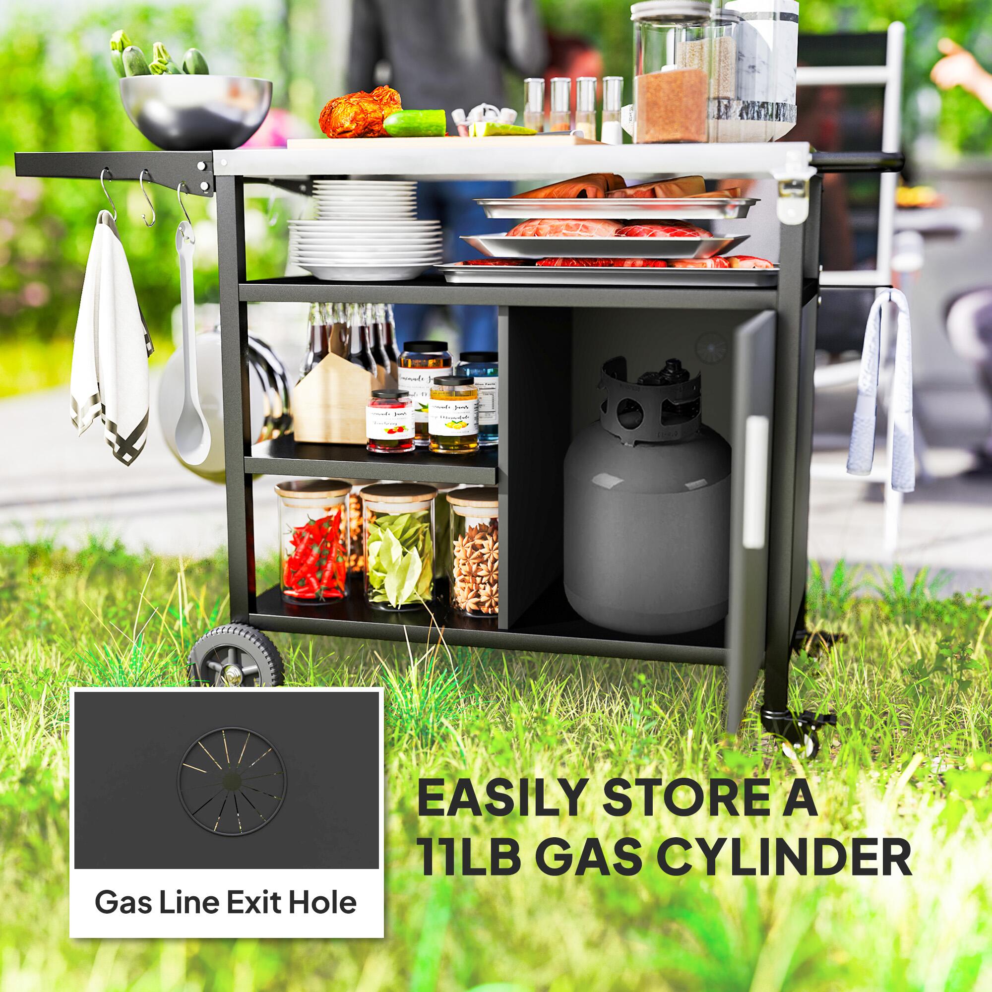 Stainless Steel Outdoor BBQ Trolley, Black
