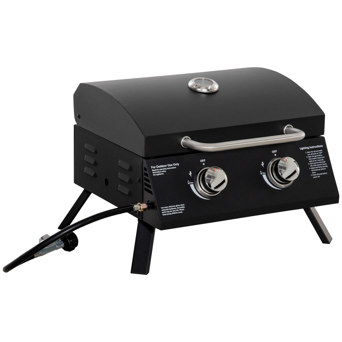 2 Burner Gas BBQ Grill Portable Black