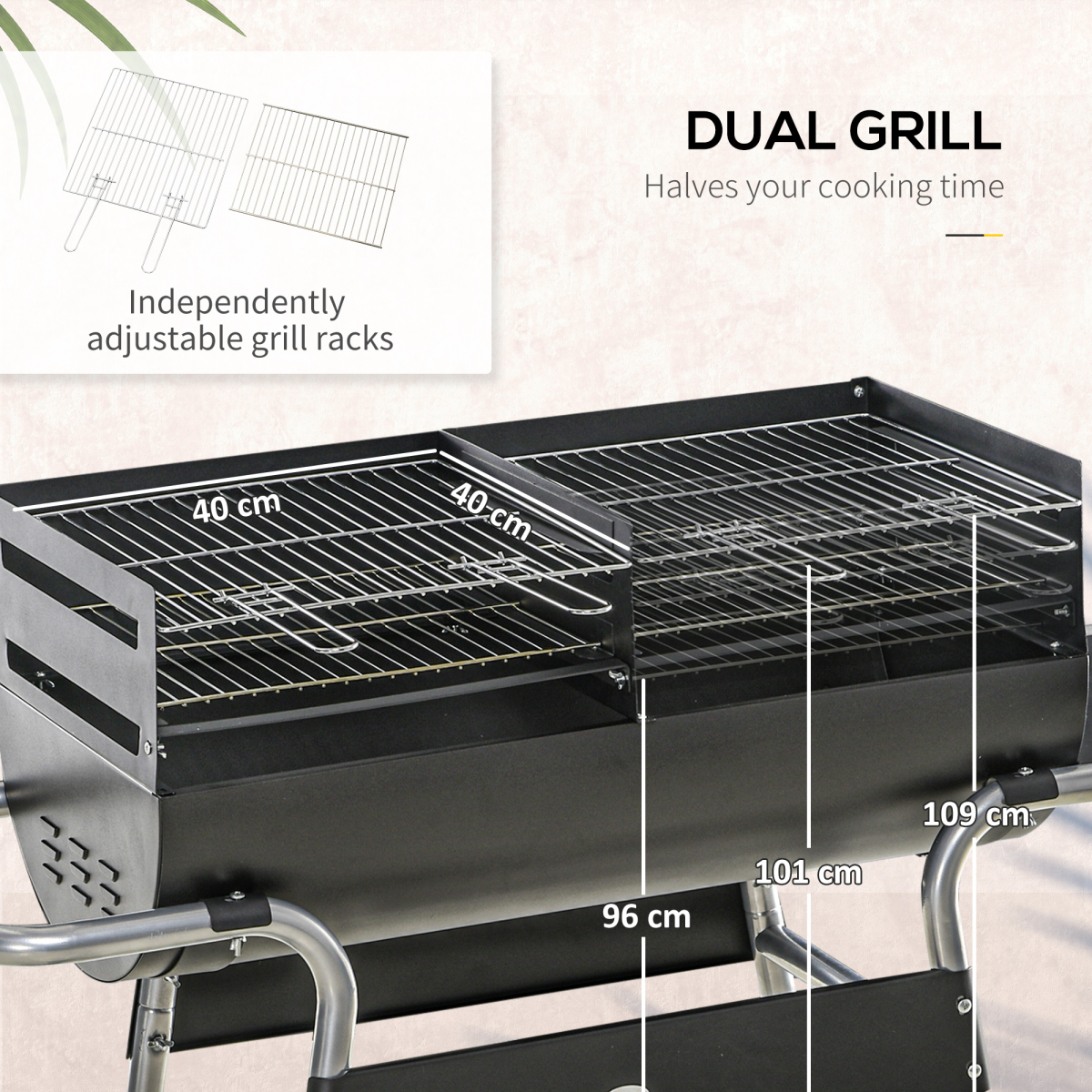 Double R Grilling Outsunny Charcoal BBQ Grill with Double Grill