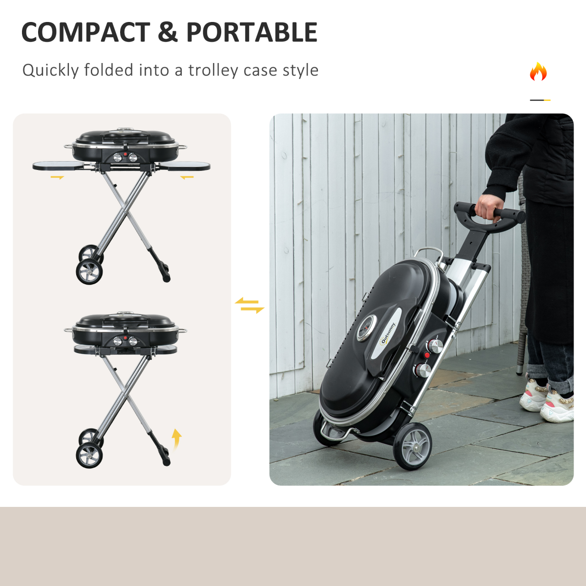 Foldable 2 Burner Gas BBQ Grill Trolley