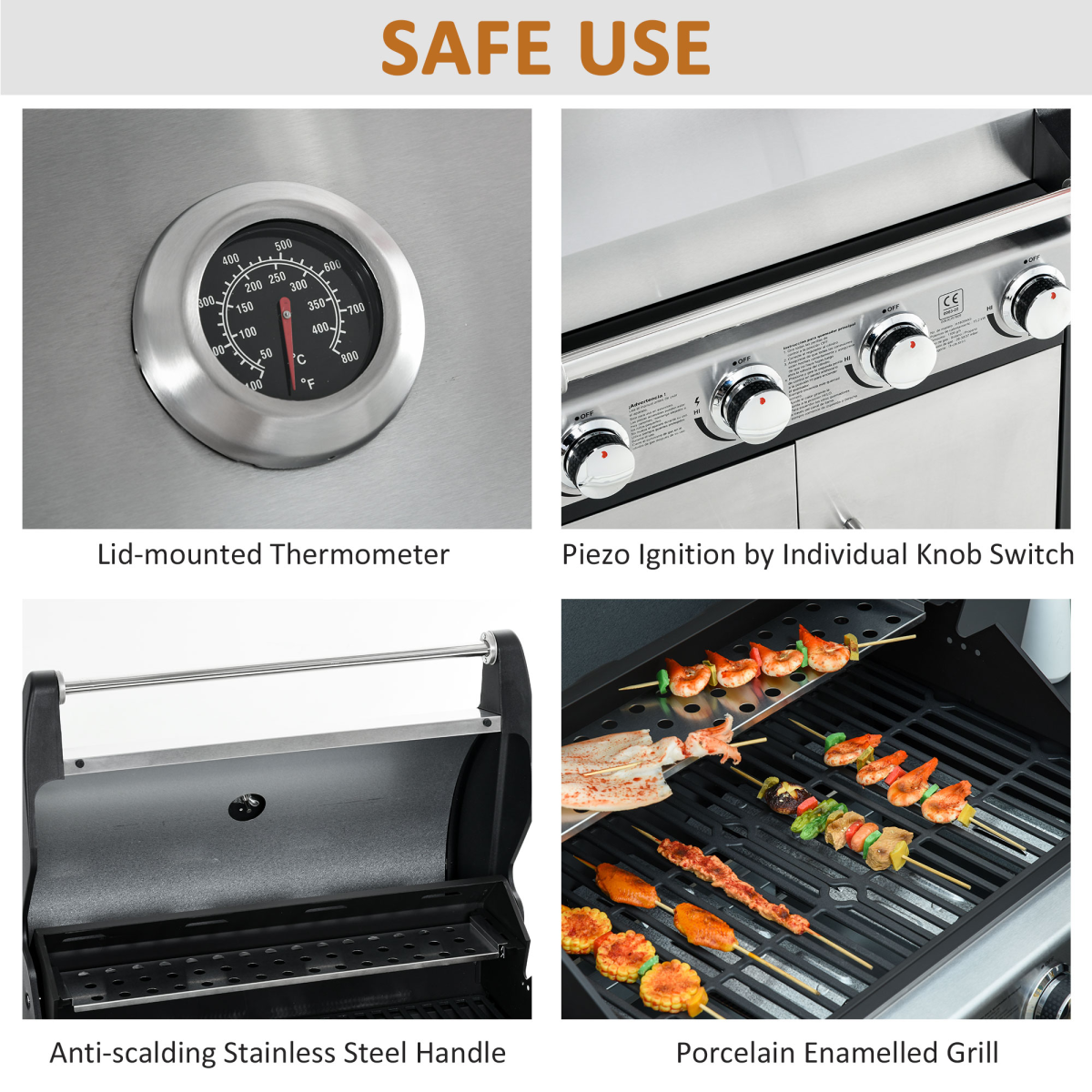 Gas Barbecue Grill 4+1 Burner BBQ Trolley Stainless Steel