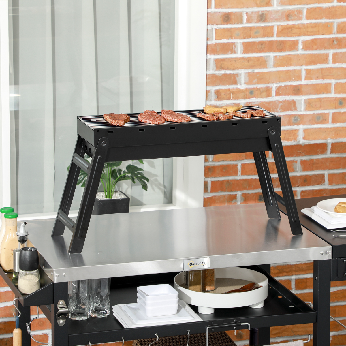 Portable Charcoal Grill with Pull-Out Basin