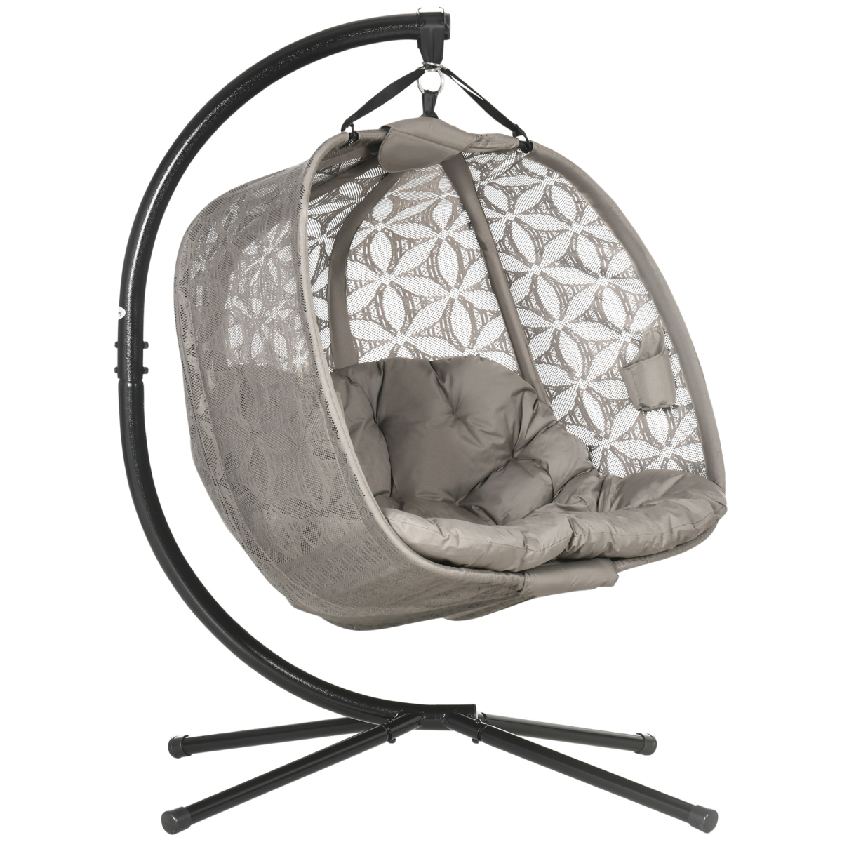 Double Hanging Swing Chair Stand & Cup Holders, Brown